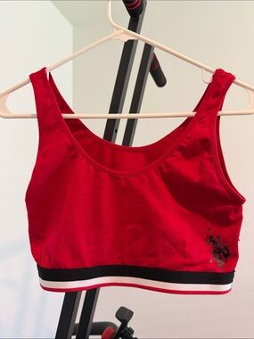U.S. Polo Assn. Red Sports Bralette with Contrast Striped Hem